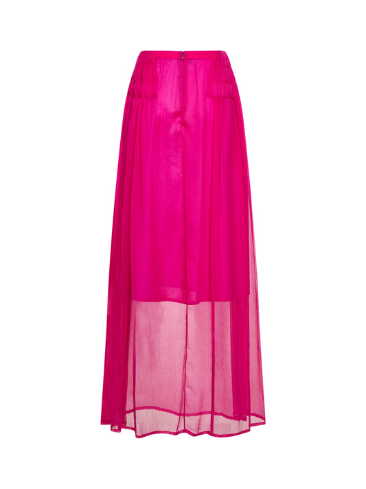 Fuchsia silk muslin long ruffled skirt