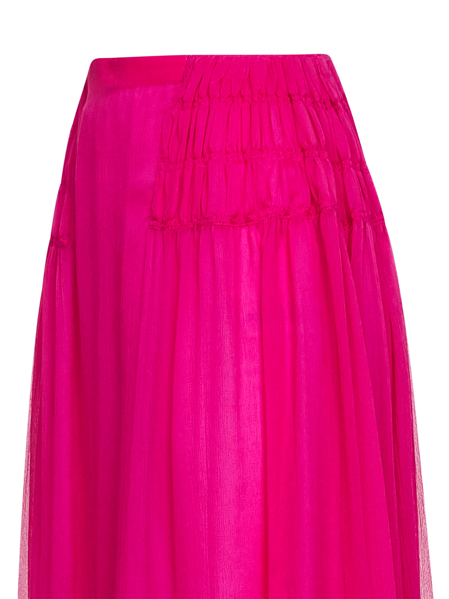 Gonna lunga con arricciature in mussola di seta fucsia