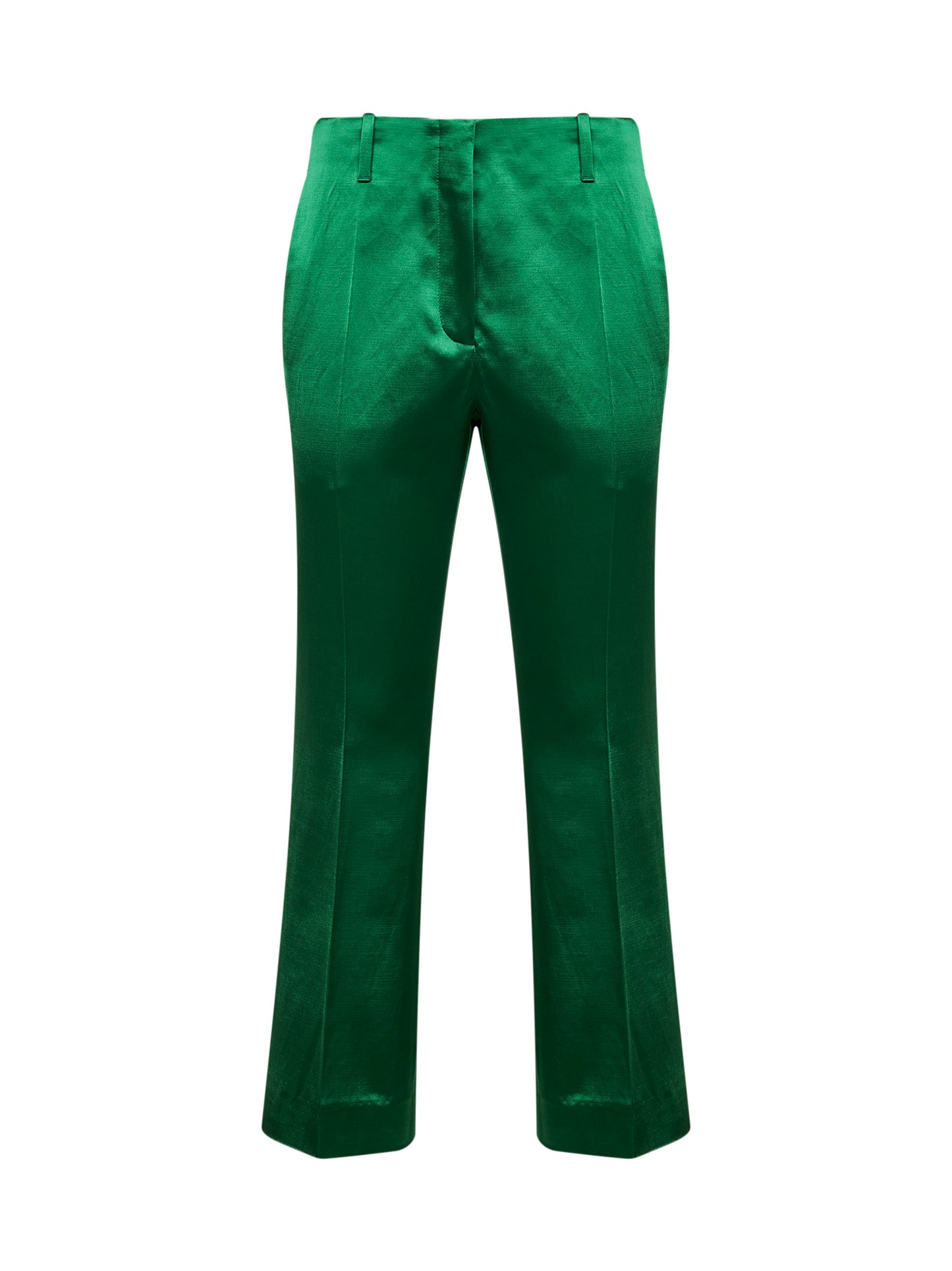 Green satin bootcut trousers