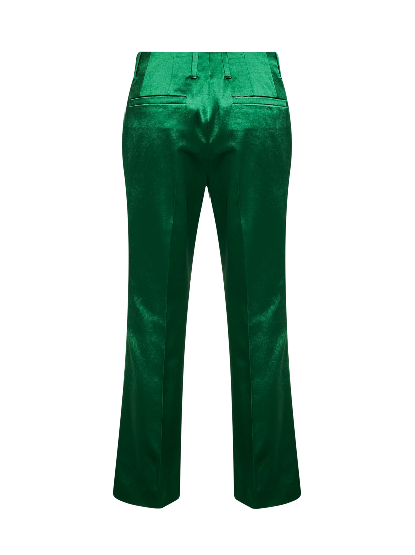 Green satin bootcut trousers