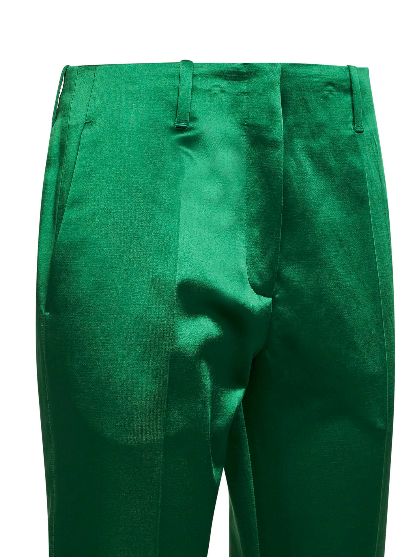 Green satin bootcut trousers