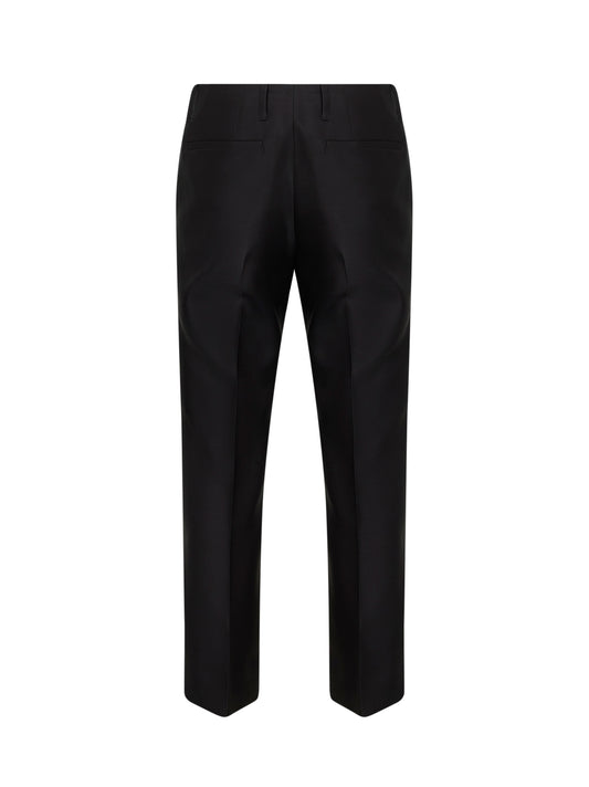 Black rounded wool silk tailored cropped trousers