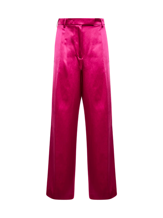 Fuchsia satin wide-leg trousers