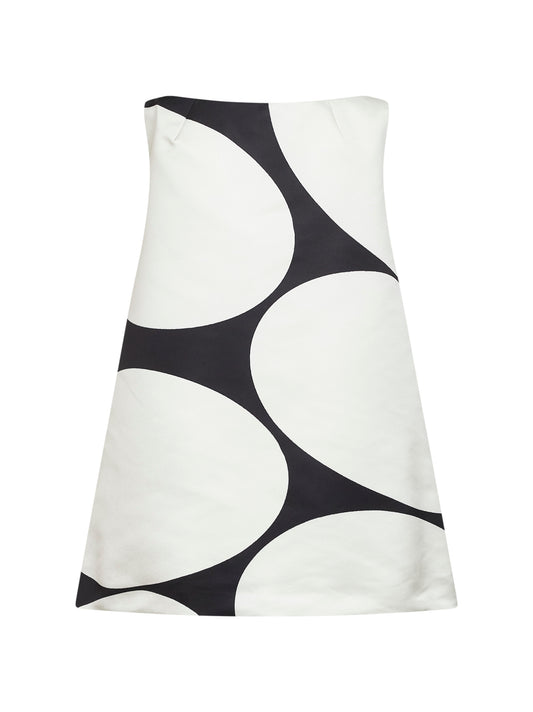 Miniabito ad A in duchesse nero con stampa Oversized Ellipses