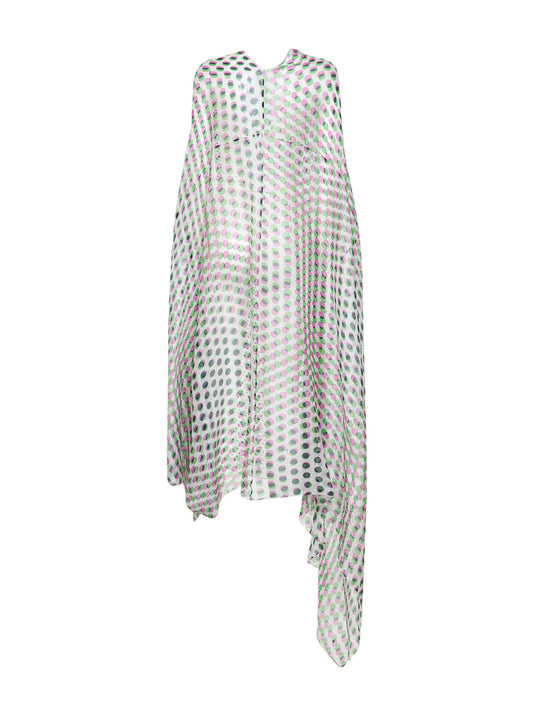 Ecru silk crepon Layered Optical Polka Dot-print cape-style dress