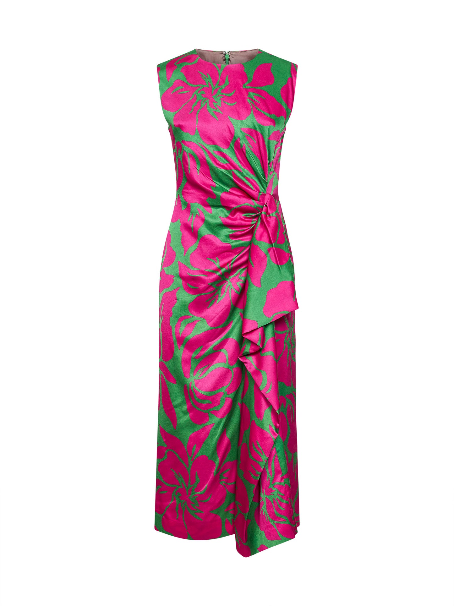 Abito midi drappeggiato in viscosa stampa Hawaiian Floral
