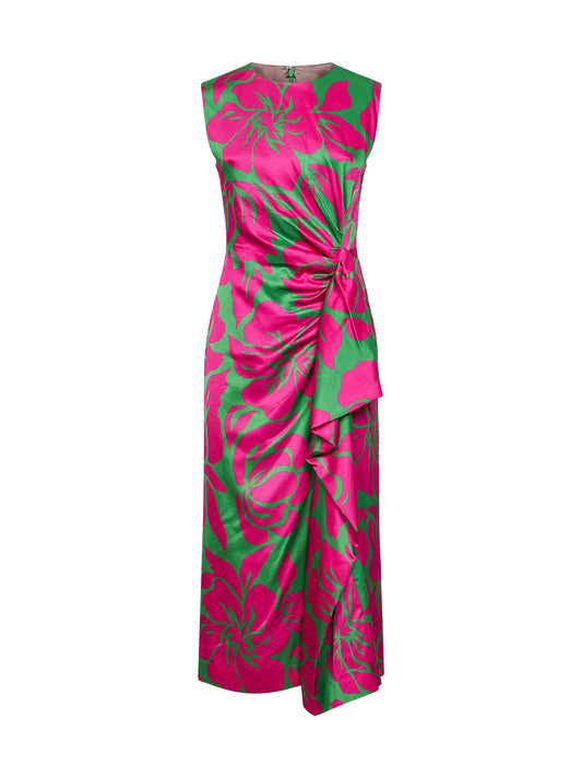 Hawaiian Floral-print viscose draped midi dress