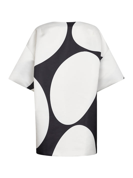 Miniabito in duchesse nero stampa Oversized Ellipses