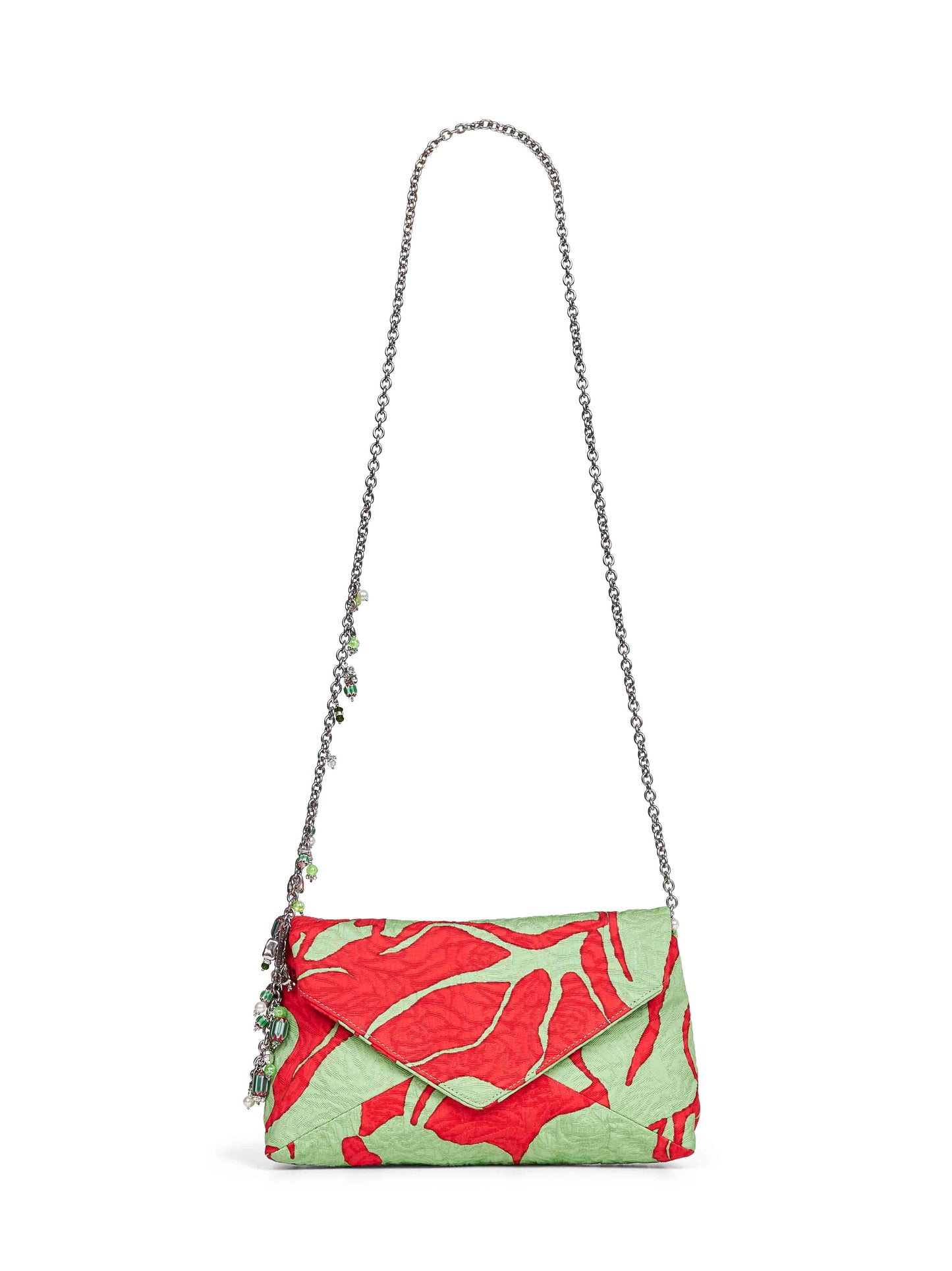 Pistachio clutch bag with chain shoulder strap