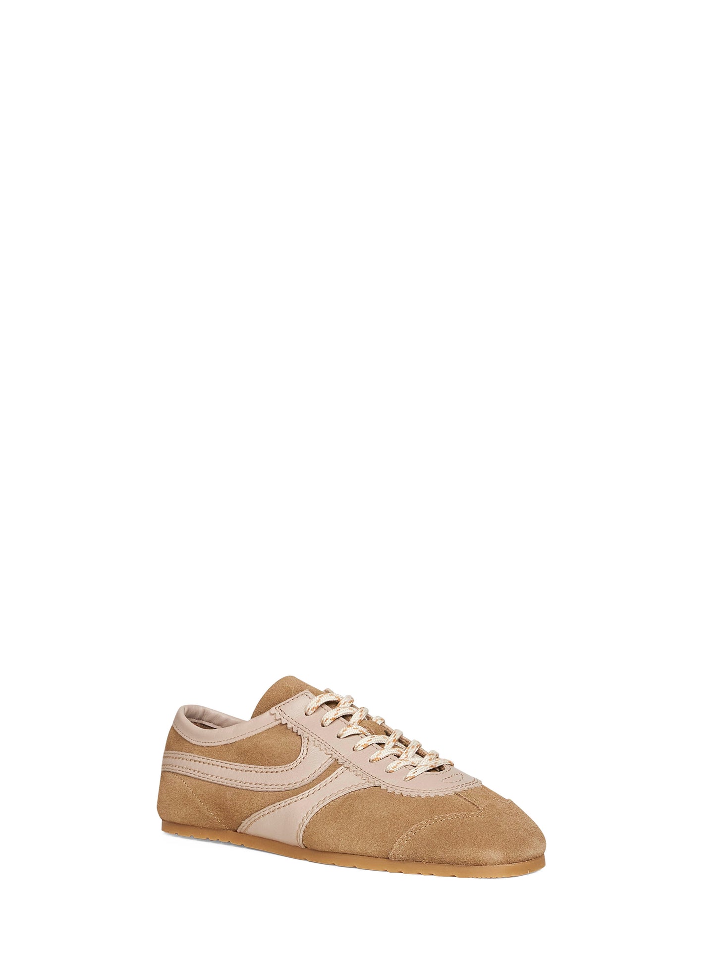 Sneakers in camoscio beige con dettagli in pelle