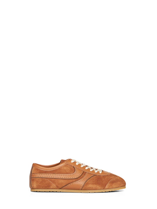 Tan suede sneakers with leather details