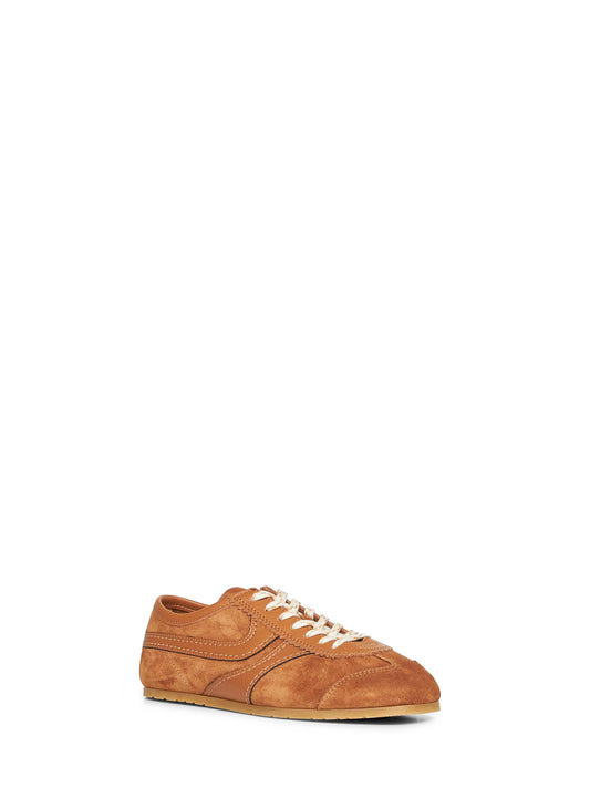 Tan suede sneakers with leather details