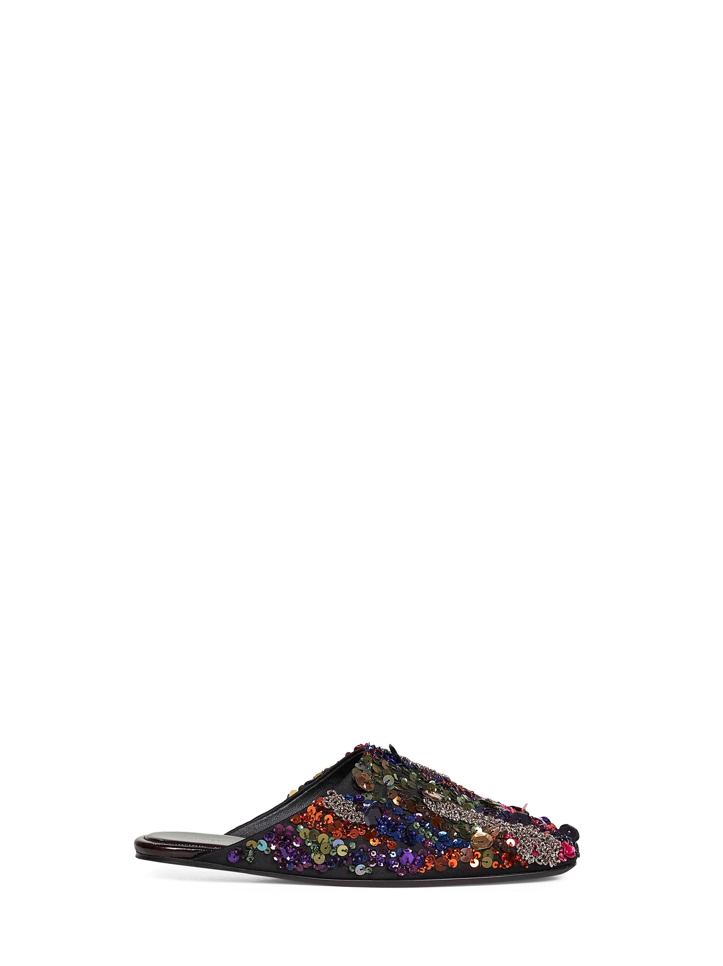 Mules flat in raso con paillettes ricamate
