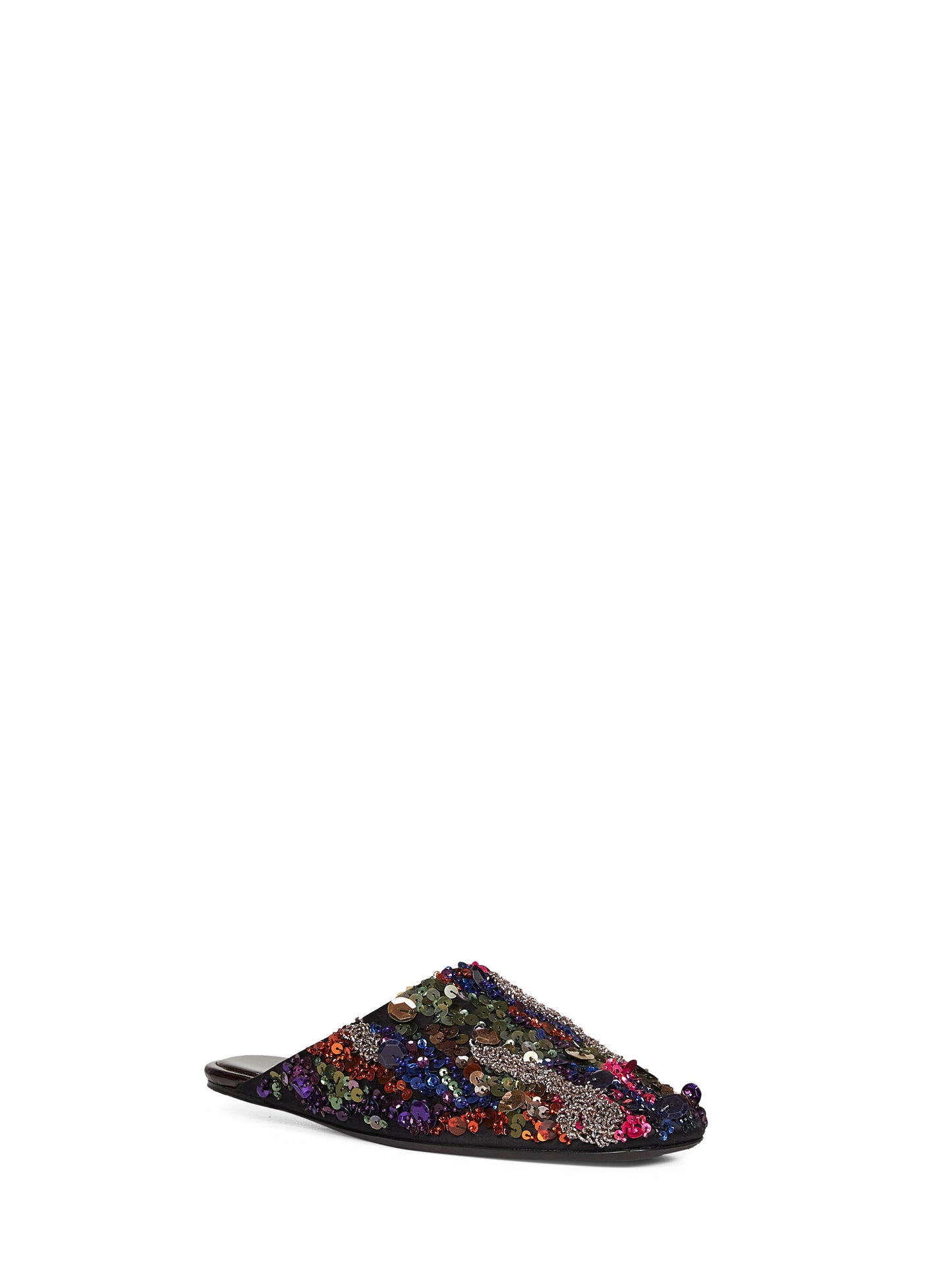 Mules flat in raso con paillettes ricamate