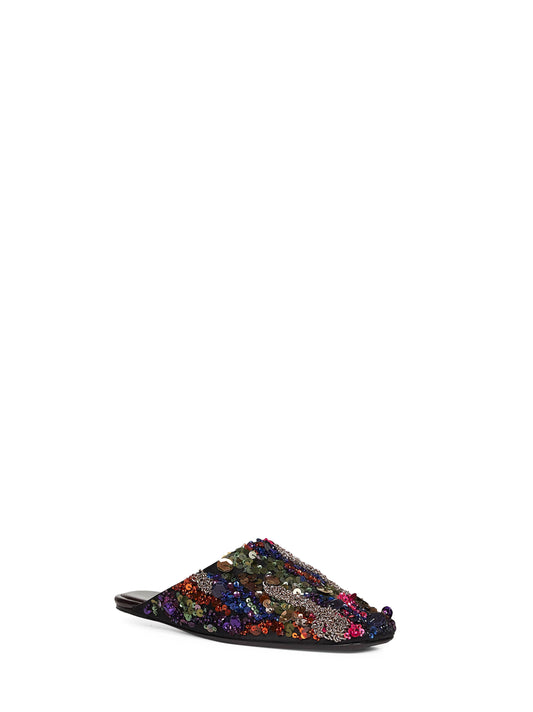 Mules flat in raso con paillettes ricamate