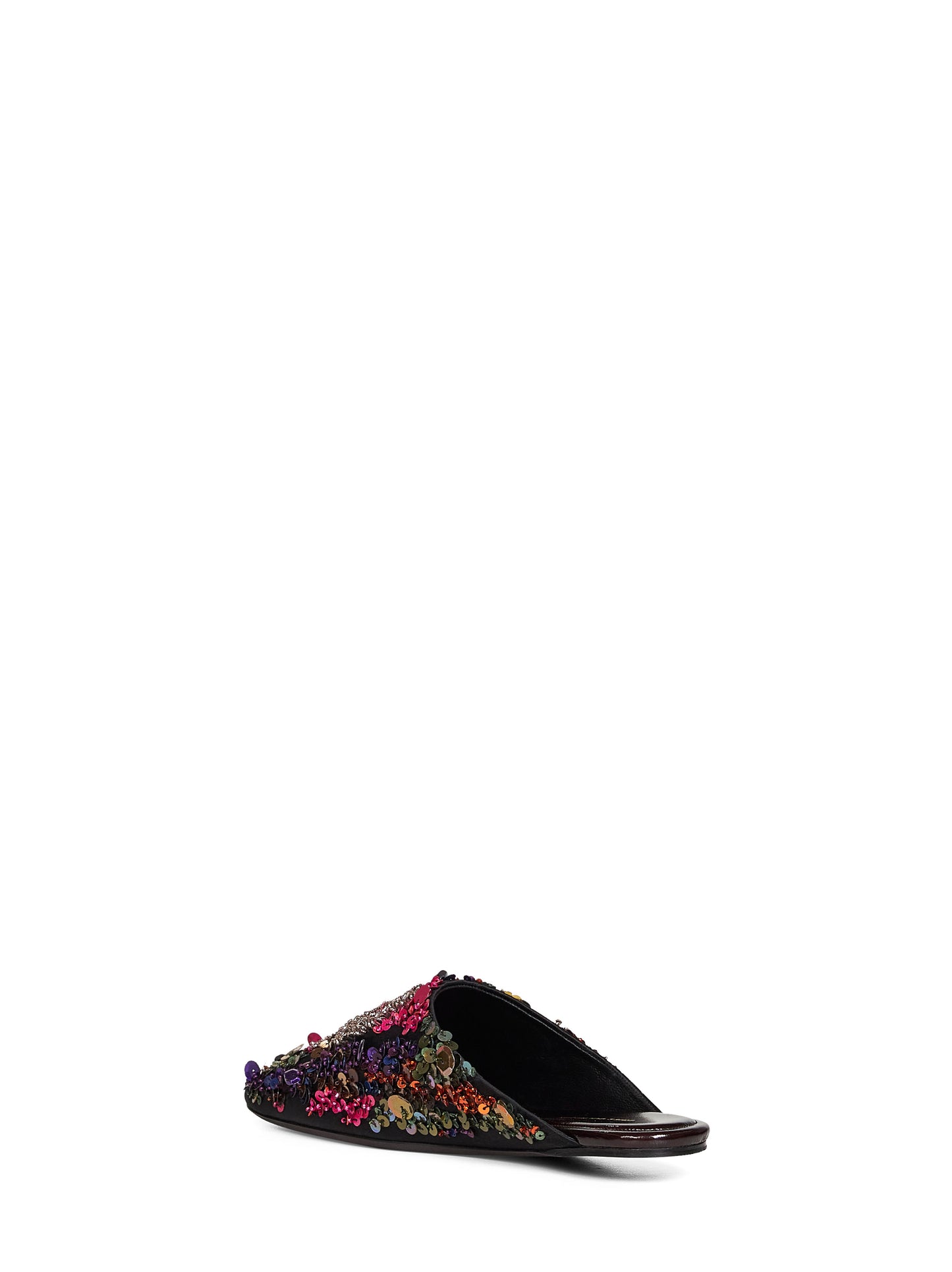 Mules flat in raso con paillettes ricamate