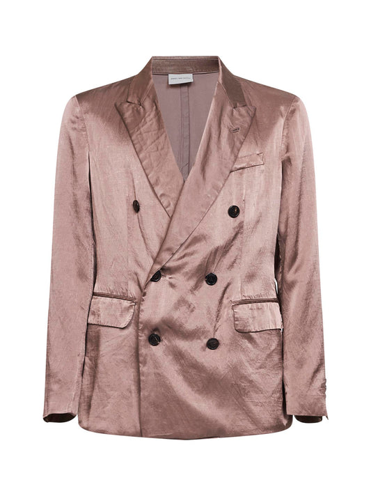 Old rose viscose and cotton double-breasted blazer
