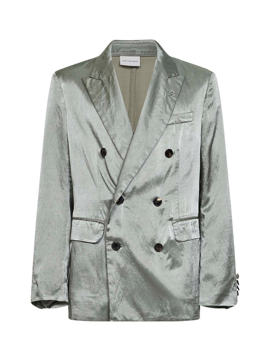 Mint green viscose and cotton double-breasted blazer