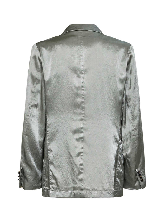 Mint green viscose and cotton double-breasted blazer