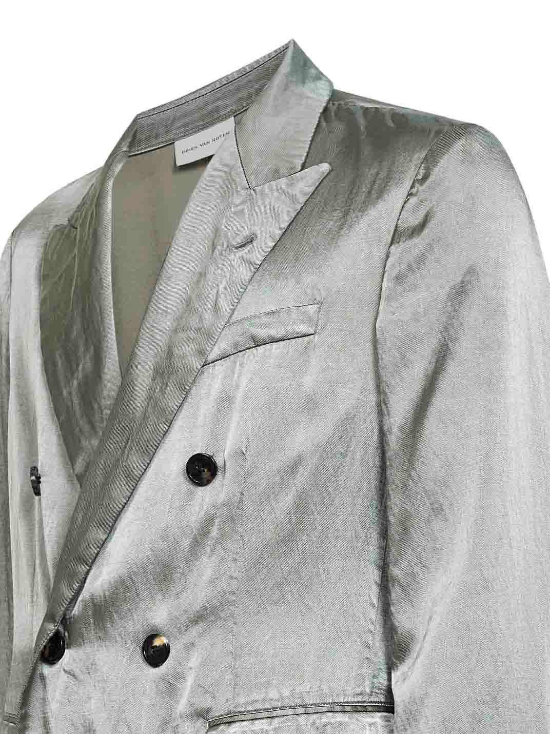 Mint green viscose and cotton double-breasted blazer