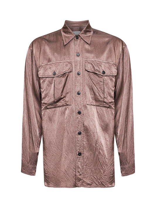 Camicia in viscosa e cotone rosa con tasche sul petto