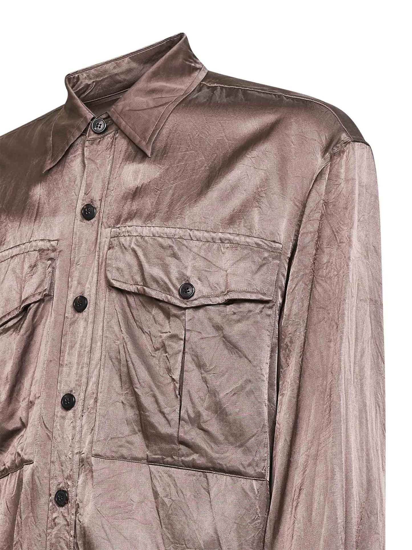 Camicia in viscosa e cotone rosa con tasche sul petto