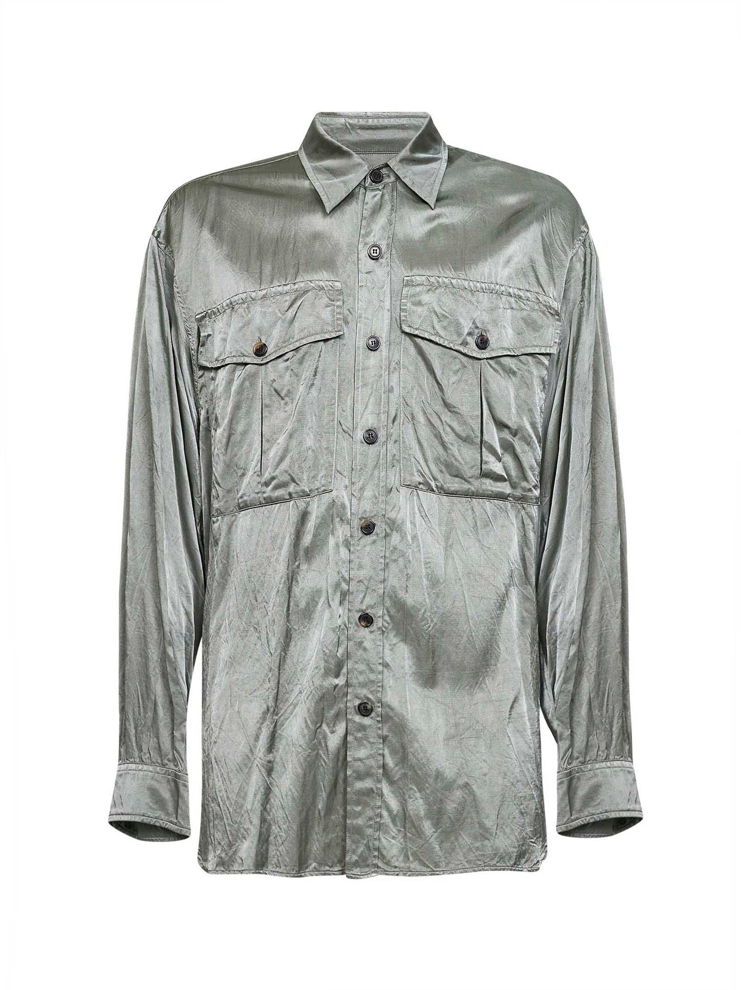 Camicia in viscosa e cotone verde menta con tasche sul petto