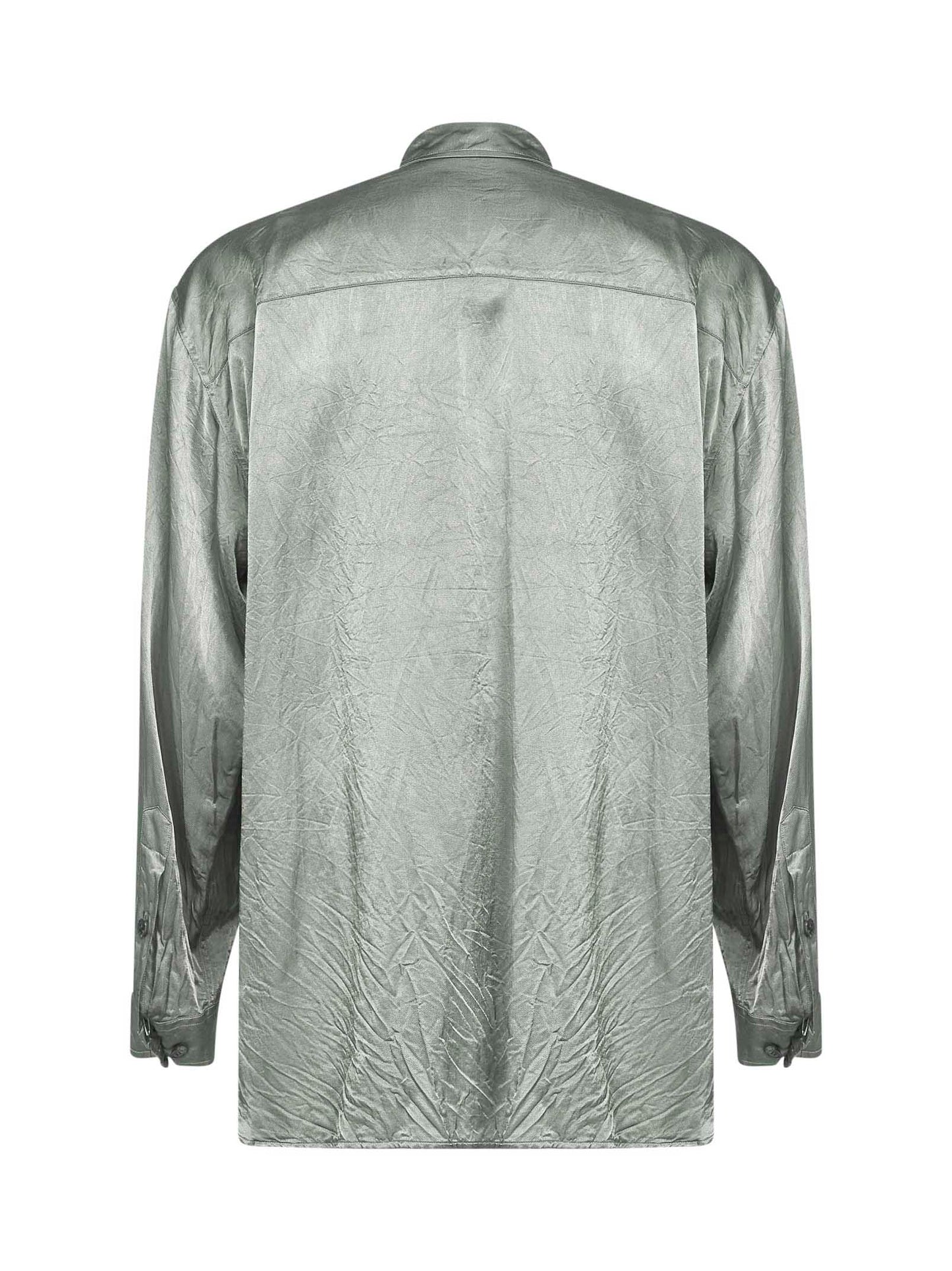 Camicia in viscosa e cotone verde menta con tasche sul petto