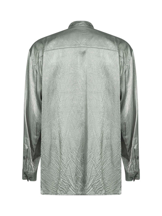 Camicia in viscosa e cotone verde menta con tasche sul petto