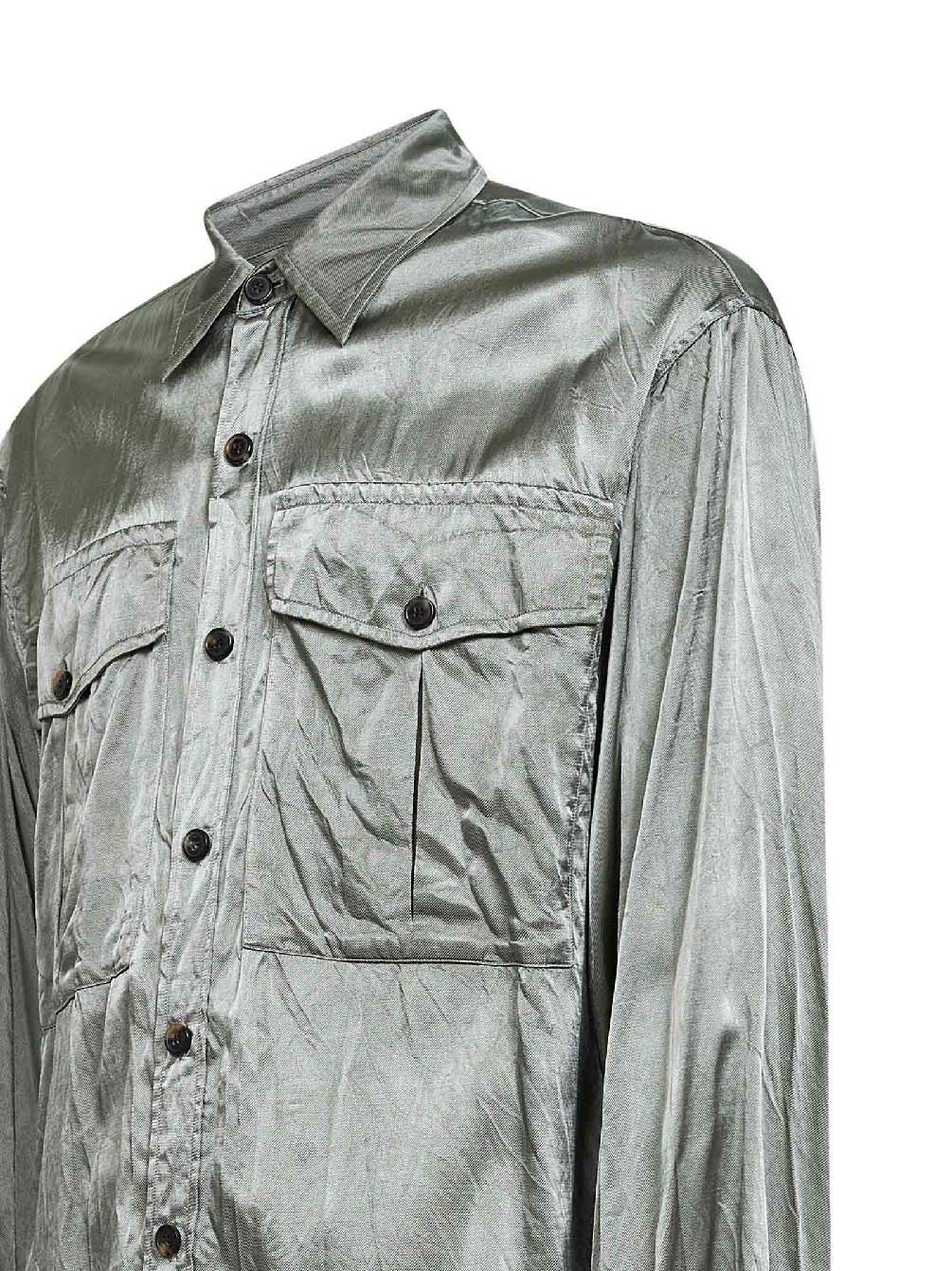 Camicia in viscosa e cotone verde menta con tasche sul petto