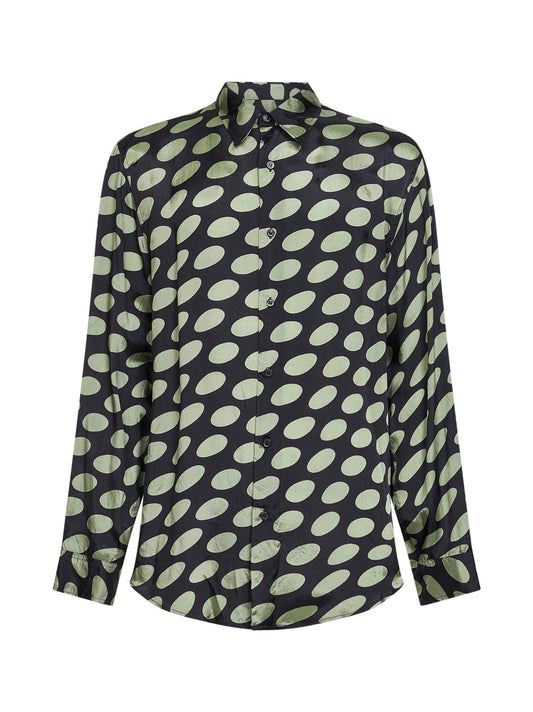 Camicia in cupro nero stampa Soft Ellipses