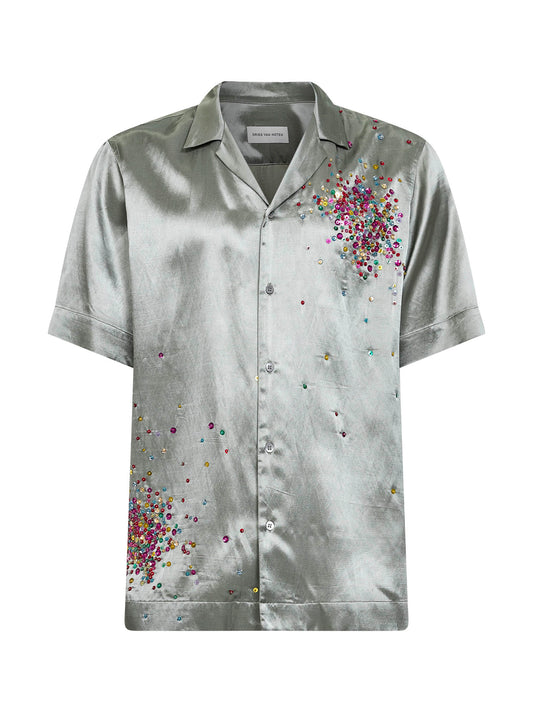 Camicia bowling in misto viscosa verde menta con paillettes Firework