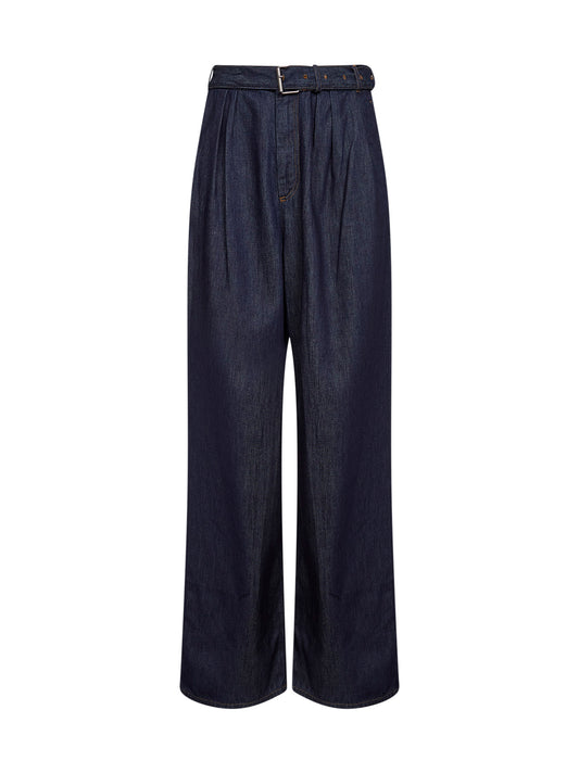 Indigo denim belted wide-leg jeans