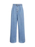Light blue denim belted wide-leg jeans