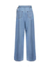 Light blue denim belted wide-leg jeans