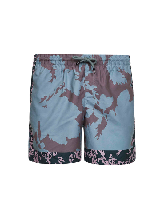 Shorts da mare in nylon stampato petrolio