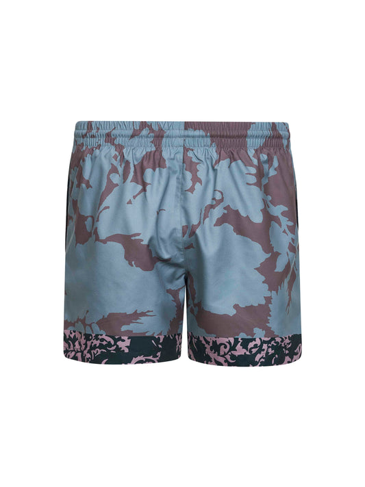 Shorts da mare in nylon stampato petrolio