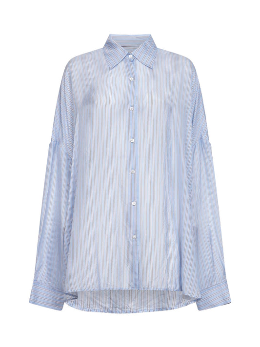 Camicia cocoon in cupro a righe azzurro