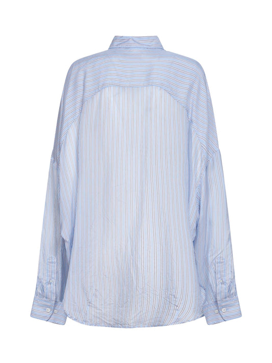 Camicia cocoon in cupro a righe azzurro