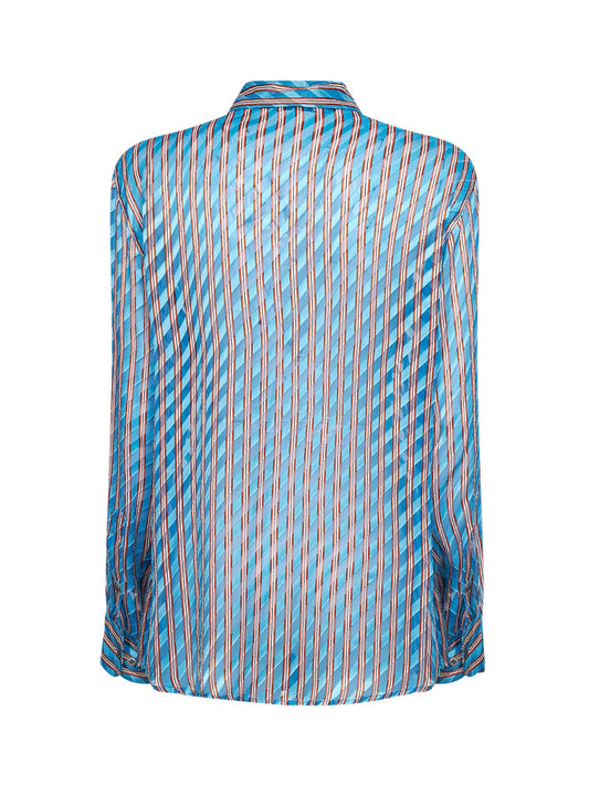 Camicia a righe in viscosa e seta devoré turchese