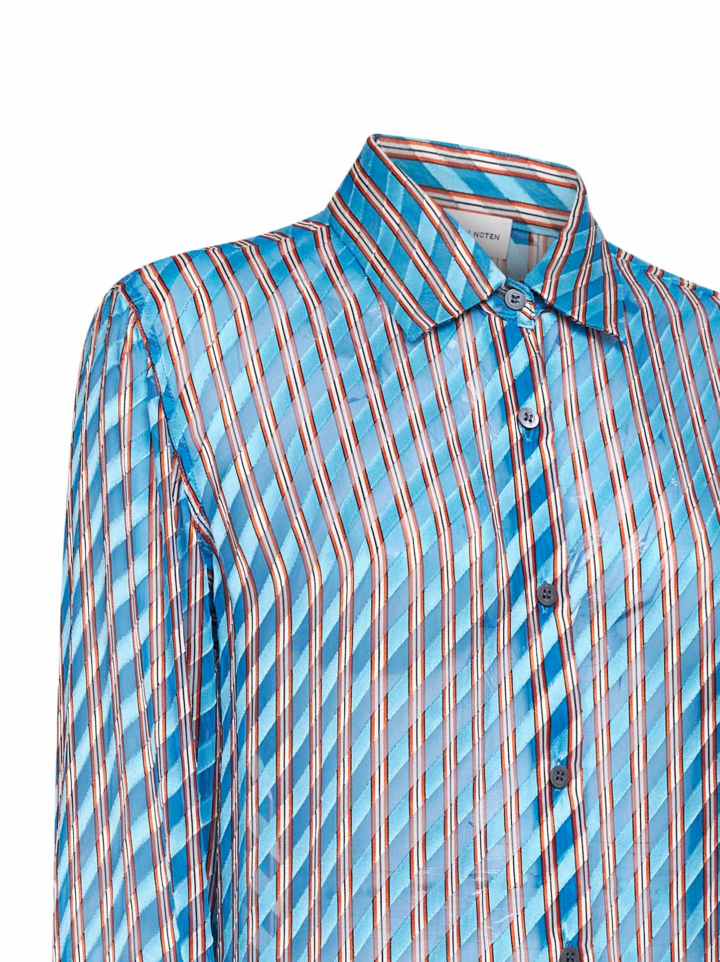 Camicia a righe in viscosa e seta devoré turchese
