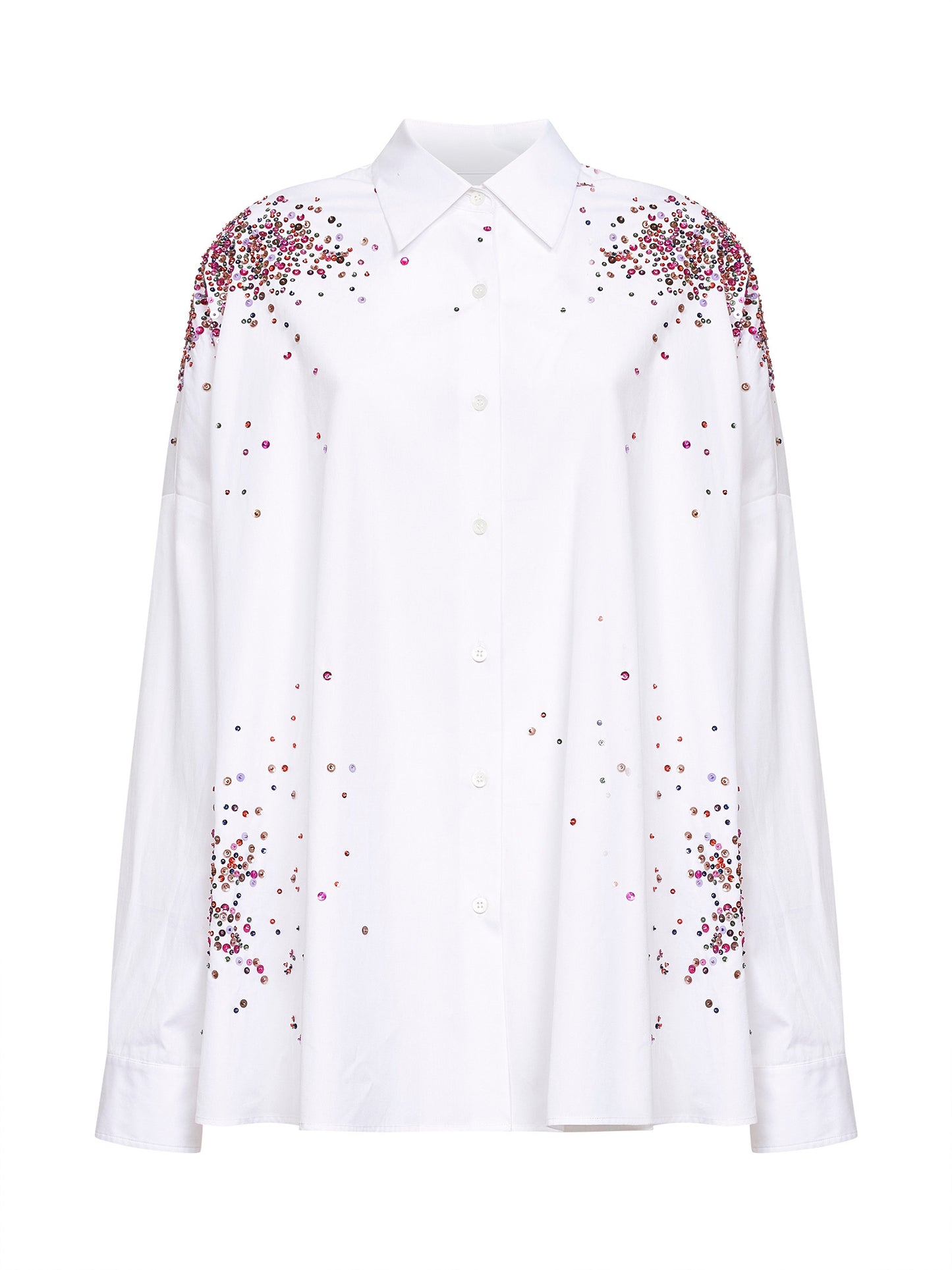 Camicia cocoon in popeline bianco con paillettes Firework