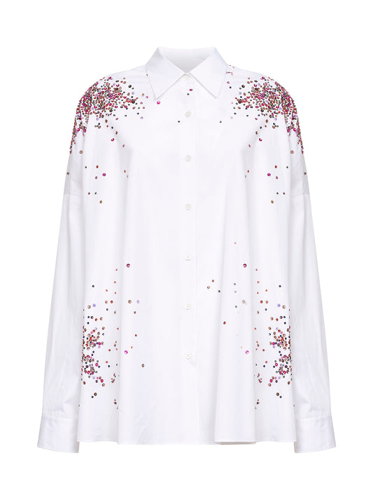 Camicia cocoon in popeline bianco con paillettes Firework
