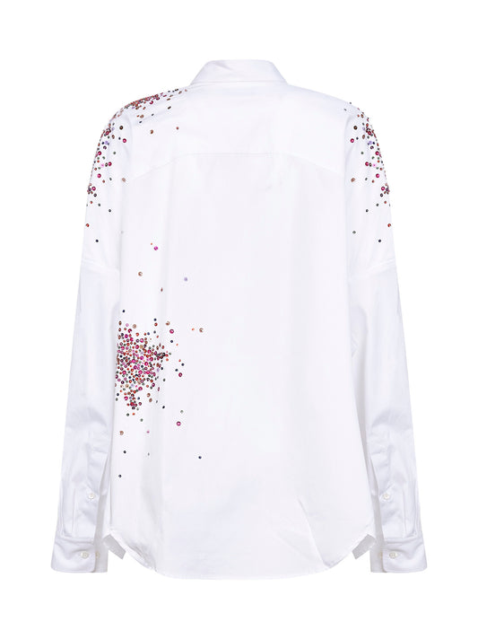 Camicia cocoon in popeline bianco con paillettes Firework