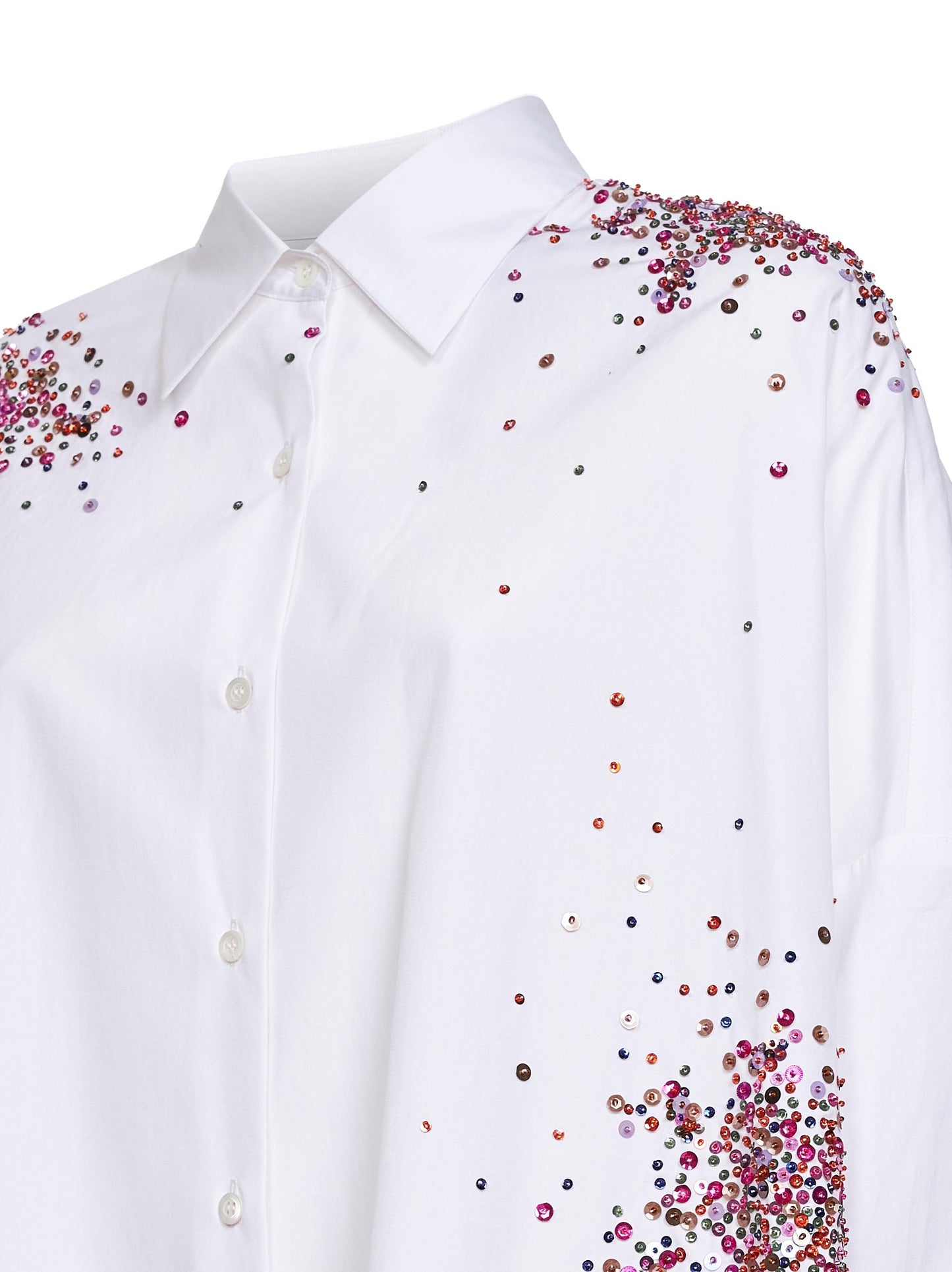 Camicia cocoon in popeline bianco con paillettes Firework
