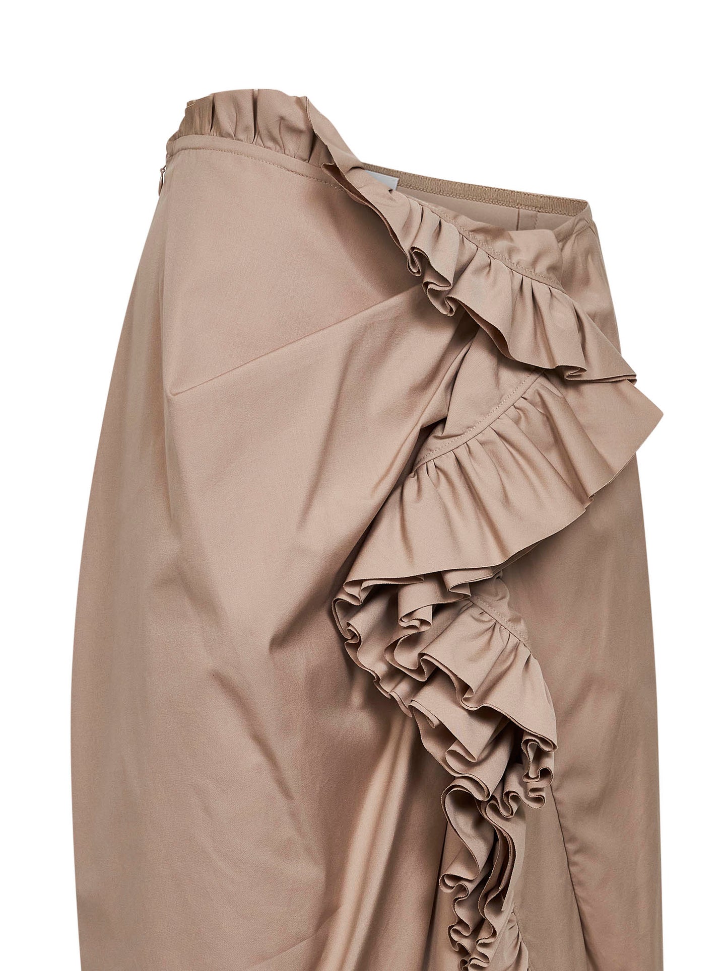 Beige poplin asymmetric ruffled midi skirt