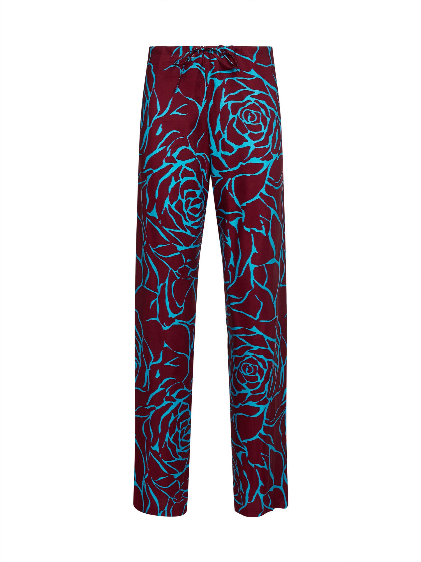 Burgundy printed viscose low-rise trousers