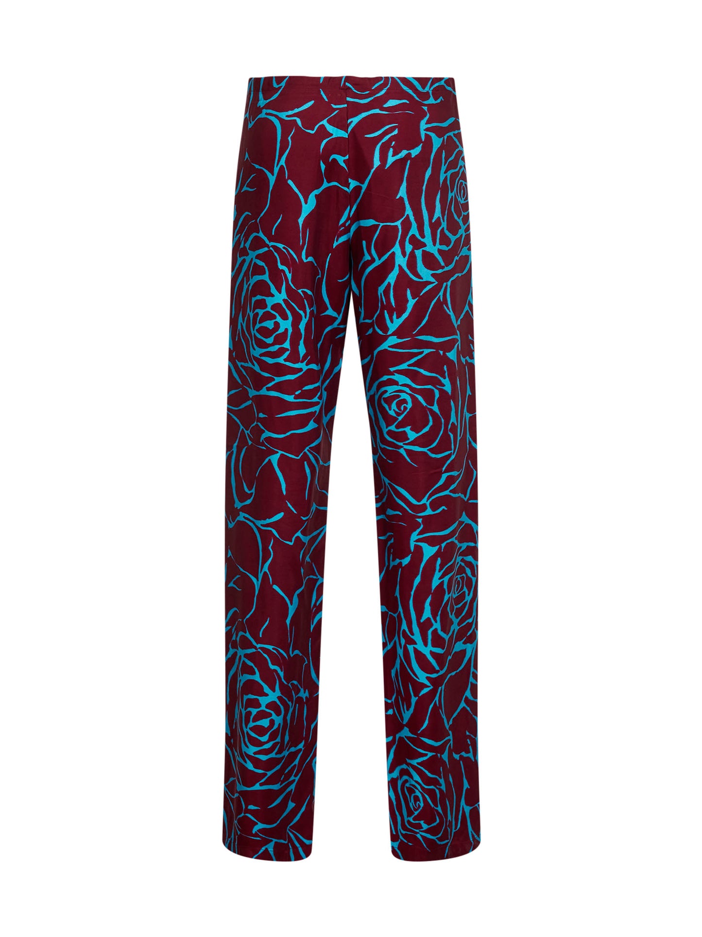 Burgundy printed viscose low-rise trousers