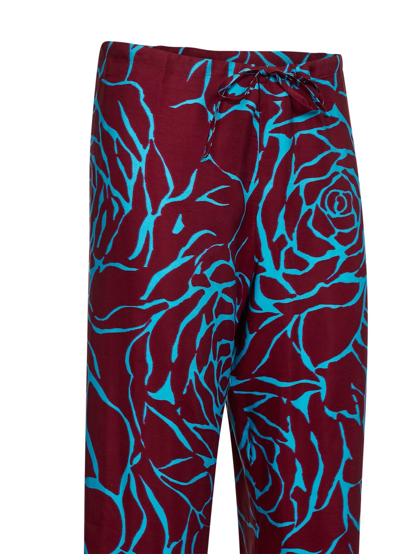 Burgundy printed viscose low-rise trousers
