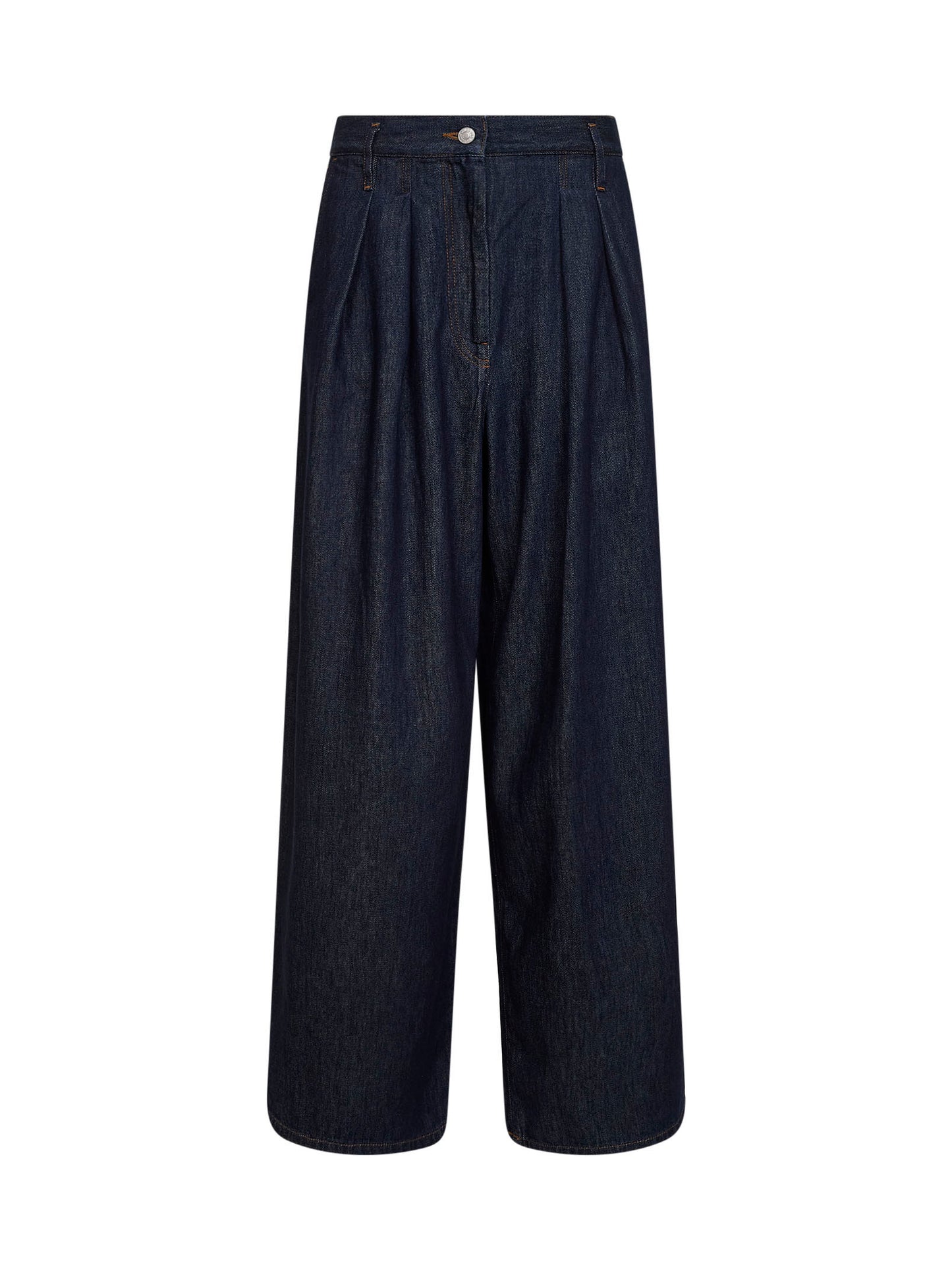 Jeans a gamba larga con pinces in denim indaco